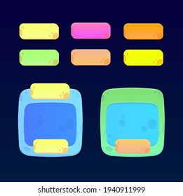 Game UI Buttons And Pop Up Windows Set Stone Age Style Cute Colorful Cartoon  For Games Vector Design