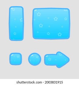 Game UI Buttons Set Blue Sky Star Theme Borders Sweet Soft Cute Colorful Cartoon Vector Design