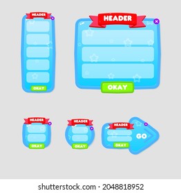 Game UI Buttons Set Blue Sky Star Theme Borders With Headers And Okay Buttons Sweet Soft Cute Colorful Cartoon Vector Design