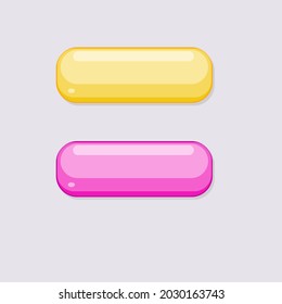 Botones de la interfaz de usuario de juego Set borde amarillo rosa plano plano simple caricatura   Diseño de vectores