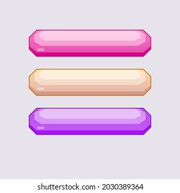 Game UI Buttons Set Border Yellow Pink Purple Pixel Sharp Corners Flat Simple  Cute  Cartoon   Vector Design