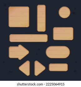 Game UI Buttons Set Brown Beige  Wooden Glass Borders Sweet Soft Cute Colorful Cartoon Glossy Vector Design