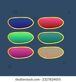 Game UI Buttons Set In Different Colors Asymmetric Gem Stone Window Pop Up Bar With Golden Borders Cute Cartoon  Vector Design