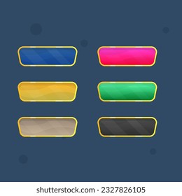 Game UI Buttons Set In Different Colors Window Pop Up Bar With Golden Borders Cute Cartoon  Vector Design