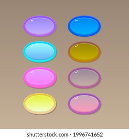 Game UI Buttons Set Glamour Oval With Border In Different Colors  Vector Design