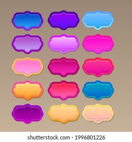 Game UI Buttons Set Glamour Cloud Form With Border In Different Colors  Blue Pink Oval Vector Design