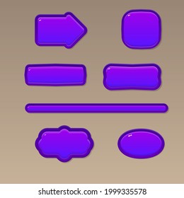 Botones de la interfaz de usuario de juego Establecer La Flecha De Glamour Barra Cuadrada Redonda Con El Borde En El Diseño Del Vector De Color Púrpura Oscuro