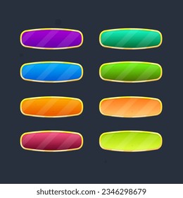 Game UI Buttons Set  Golden Border Metal In Different Colors Oval Shape Cute Colorful Cartoon Vector Design