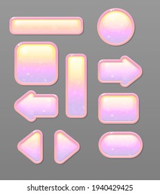 Botones de la interfaz de usuario de juego Set Bubbles rosados Bokeh Orange Borders Sweet Soft Cute Colorous Cartoon Glossy Vector Diseño