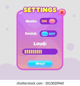 Botones de la interfaz de usuario de juego Set Configuración del tema del espacio naranja rosado Bordes Sweet Soft Cute Colorful Cartoon Vector Diseño