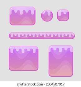 Game UI Buttons Set Pink Orange Space Theme Borders Snow Frost Sweet Soft Cute Colorful Cartoon Vector Design