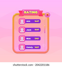 Game UI Buttons Set Pink Orange Rating Chart Users Borders Sweet Soft Cute Colorful Cartoon Light Pastel Pink Orange Waves Water Liquid Air Vector Design