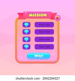 Game UI Buttons Set Pink Orange Mission Diamond Borders Sweet Soft Cute Colorful Cartoon Light Pastel Pink Orange Waves Water Liquid Air Vector Design