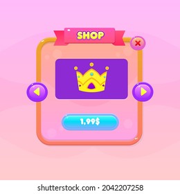 Game UI Buttons Set Pink Orange Shop Crown Borders Sweet Soft Cute Colorful Cartoon Light Pastel Pink Orange Waves Water Liquid Air Vector Design