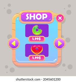 Game UI Buttons Set Pink Orange Shop Double Donuts  Price Borders Sweet Soft Cute Colorful Cartoon Light Pastel Pink Orange Wooden Natural Vector Design
