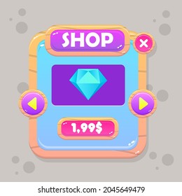 Game UI Buttons Set Pink Orange Shop Diamond Price Borders Sweet Soft Cute Colorful Cartoon Light Pastel Pink Orange Wooden Natural Vector Design