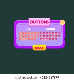Game UI Buttons Set Pop Up Window With Stitching And Torn Edges Pink Purple Vector Design