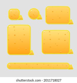 Game UI Buttons Set Yellow Orange Cheese Food Kitchen Restaurant Theme Borders Sweet Soft Cute Colorful Cartoon Vector Design