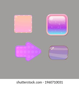 Botones de la interfaz de usuario de juegos Windows Set In Different Styles Colorious Glass Pink Purple Vector Design
