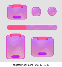 Game UI Buttons Windows Set Pink Orange Space Theme Borders Sweet Soft Cute Colorful Cartoon Vector Design