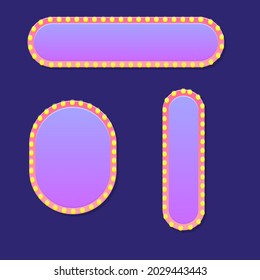 Game UI Buttons Windows Set Yellow Gold Purple Pink Rounded Cartoon Neon Lights Casino  Vector Design