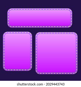 Game UI Buttons Windows Set Yellow Gold Purple Cartoon Neon Lights Casino  Vector Design