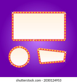 Game UI Buttons Windows Set Yellow Gold Purple  Cartoon Neon Lights Vintage Casino  Vector Design