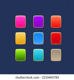 Botones de la interfaz de usuario de juego Ventanas Set Stars Pattern Ventana emergente con Golden Borders Cuto Cartograma Diseño