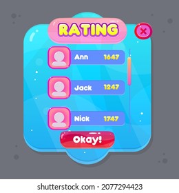 Game UI Cartoon Pop Up Window Rating Set Colorful Vector Design In Blue Sky Cloud Fairy Abstract  Color Juicy Colorful Vector Design