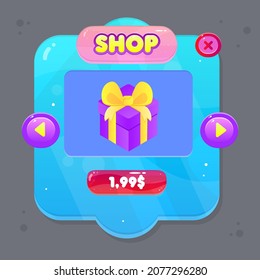 Game UI Cartoon Pop Up Window Shop Gift Price Set Colorful Vector Design In Blue Sky Cloud Fairy Abstract  Color Juicy Colorful Vector Design