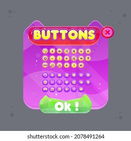 Game UI Cartoon Pop Up Window Buttons Set Colorful Vector Design In Blue Sky Cloud Fairy Abstract  Color Juicy Colorful Vector Design
