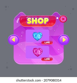 Game UI Cartoon Pop Up Window Shop Double Gem Heart  Price Colorful Vector Design In Purple Devil   Fairy Abstract  Color Juicy Colorful Vector Design