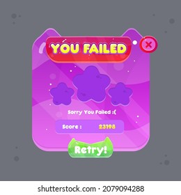 Game UI Cartoon Pop Up Window You Failed Colorful Vector Design In Purple Devil   Fairy Abstract  Color Juicy Colorful Vector Design