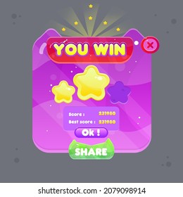 Game UI Cartoon Pop Up Window You Win Colorful Vector Design In Purple Devil   Fairy Abstract  Color Juicy Colorful Vector Design