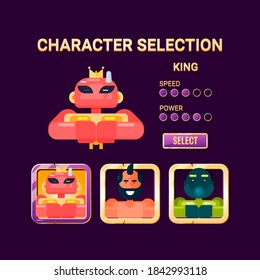 Game Ui Character Selection Pop Up For 2d Gui Interface Vector Illustration