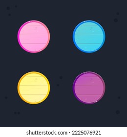 Banners de círculo de la interfaz de usuario de juego , Pop Ups , o Botones Set Pink Blue Orange Purple Wooden Glass Borders Sweet Soft Cute Colorful Cartoon Glossy Vector Design
