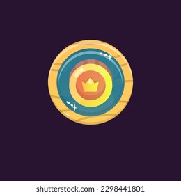 Game UI Circle Coin Icon Wooden Button Blue Abstract Fantasy Vector Design