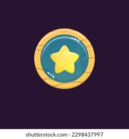 Game UI Circle Star Icon Wooden Button Blue Abstract Fantasy Vector Design