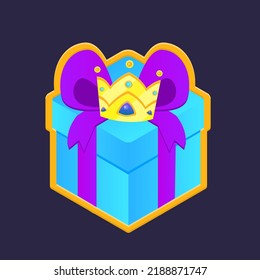 Icono de regalo de la corona de la interfaz de usuario Colores dorados azul morado , diseño de vectores de dibujos animados coloridos