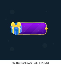 Game UI Dark Glamour Purple Gift Bar Button With Golden Vintage Border Glass Style Vector Design