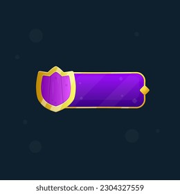 Botón Escudo de glamur oscuro de la interfaz de usuario de juego con diseño vectorial de estilo de cristal de borde dorado
