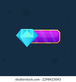 Game UI Diamond Bar Gem Dark Purple Blue Window Pop Up With Golden Borders Cute Cartoon Vector Design
