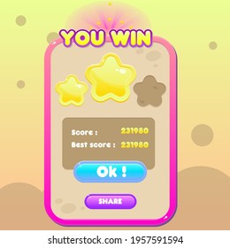 Game UI Donuts Sweets Cartoon Pop Up Window You Win Set Colorful Vector Design
