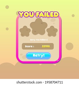 Game UI Donuts Sweets Cartoon Pop Up Window You Failed Set Colorful Vector Design