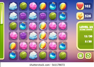 Game ui elements. 2d game icons and design elements