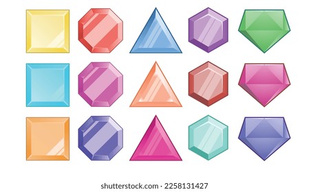 Game ui elements. set of  colorful jewels on white background