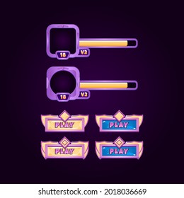 banner de borde de marco ui de juego y elementos de botón para elementos de activos gui