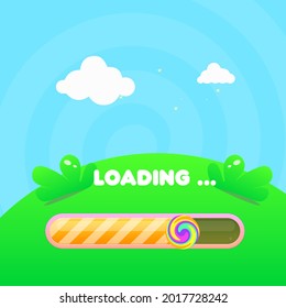 Game UI Games Loading Page Blue Sky Grass Heaven Clouds  Nature Style Cute Colorful Cartoon Vector Design