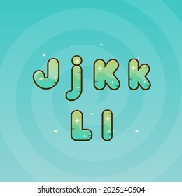 Juegos de la interfaz de usuario Magic Font Letters J , K , L Green Turquoise Wooden Natural Stars Fairy Cute Colorous Cartovector Diseño