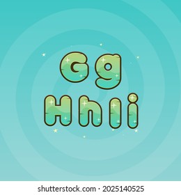 Game UI Games Magic Font Letters G , H , I Green Turquoise Wooden Natural Stars Fairy Cute Colorful Cartoon Vector Design